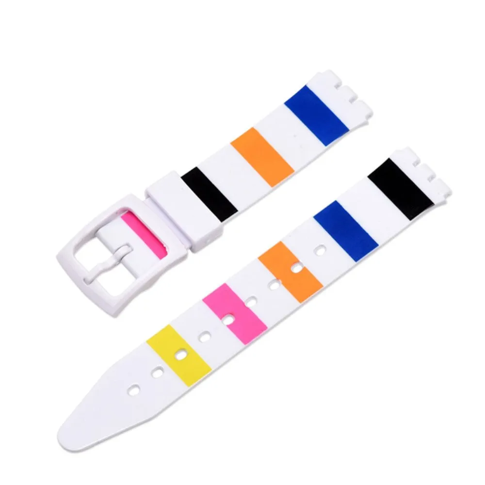 17mm Universal stripe printed silicone watch strap - White in five color line