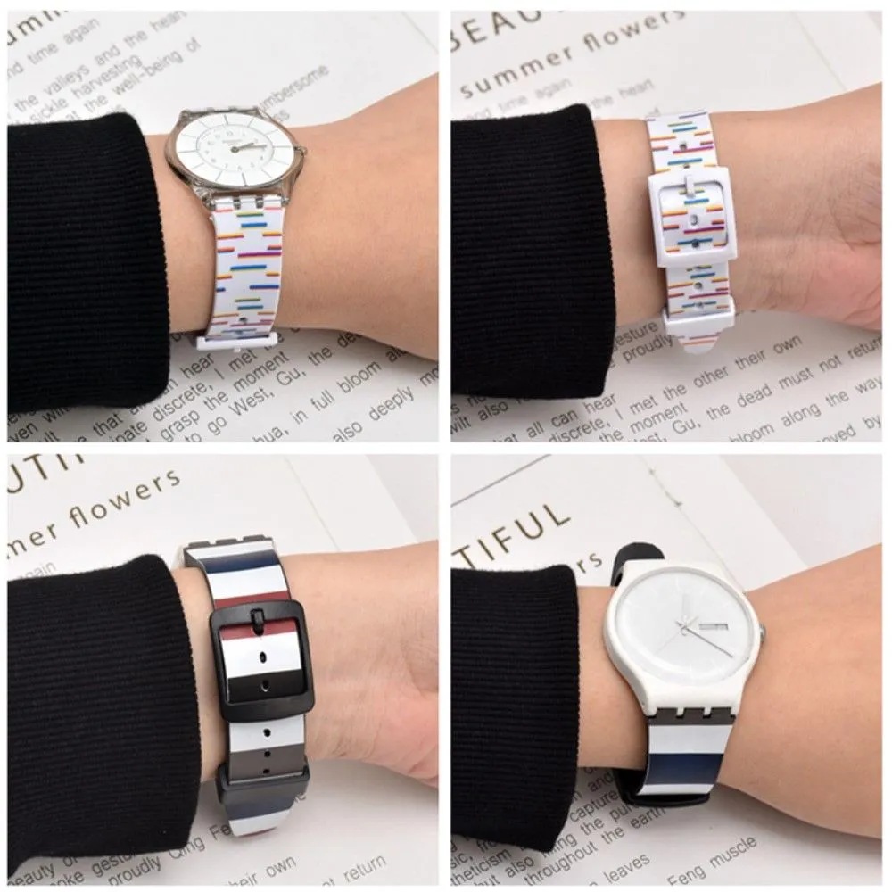 17mm Universal stripe printed silicone watch strap - White in five color line