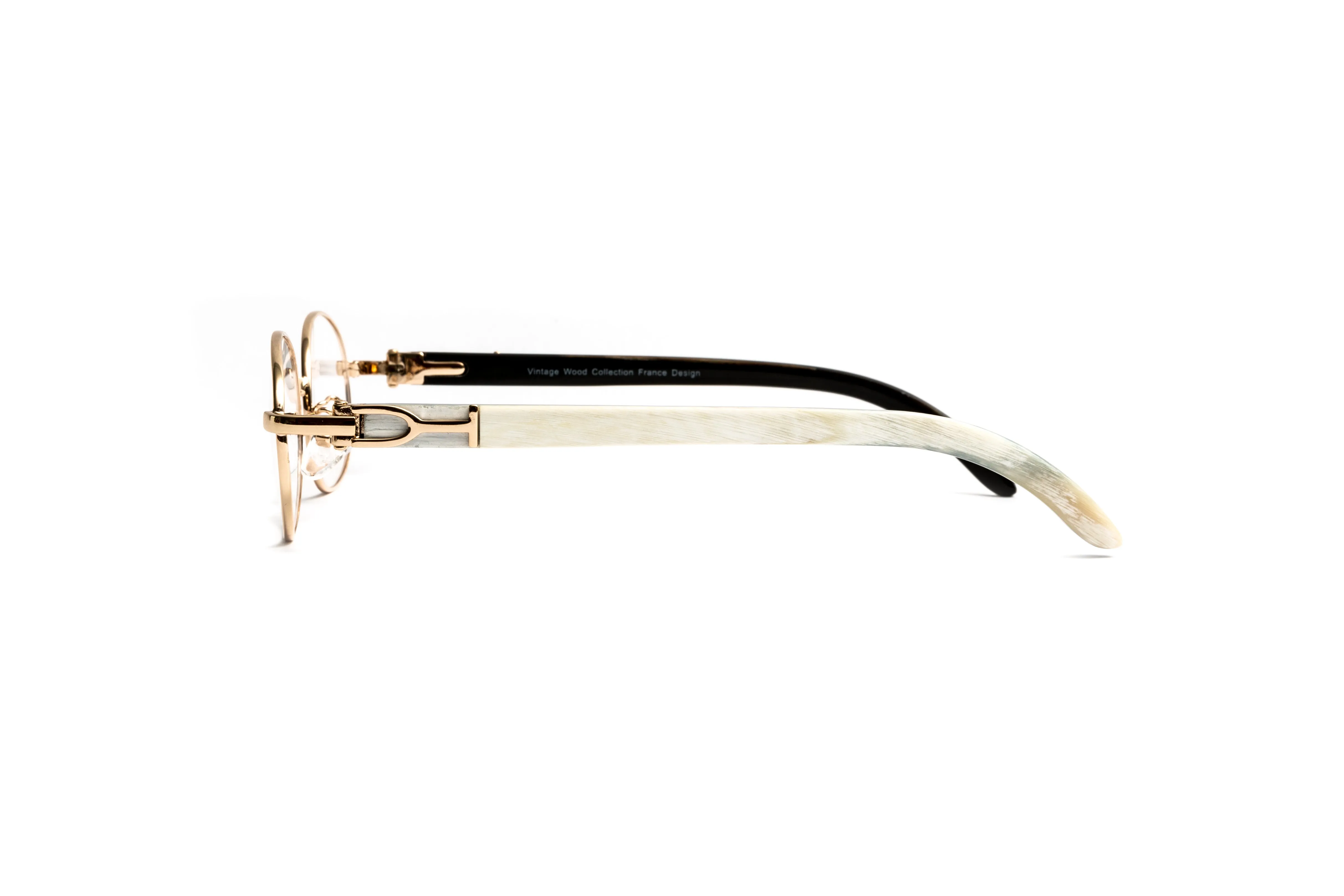 18KT Gold & White Buffalo Horn Oval Eyeglasses, Clear Lenses