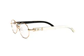 18KT Gold & White Buffalo Horn Oval Eyeglasses, Clear Lenses