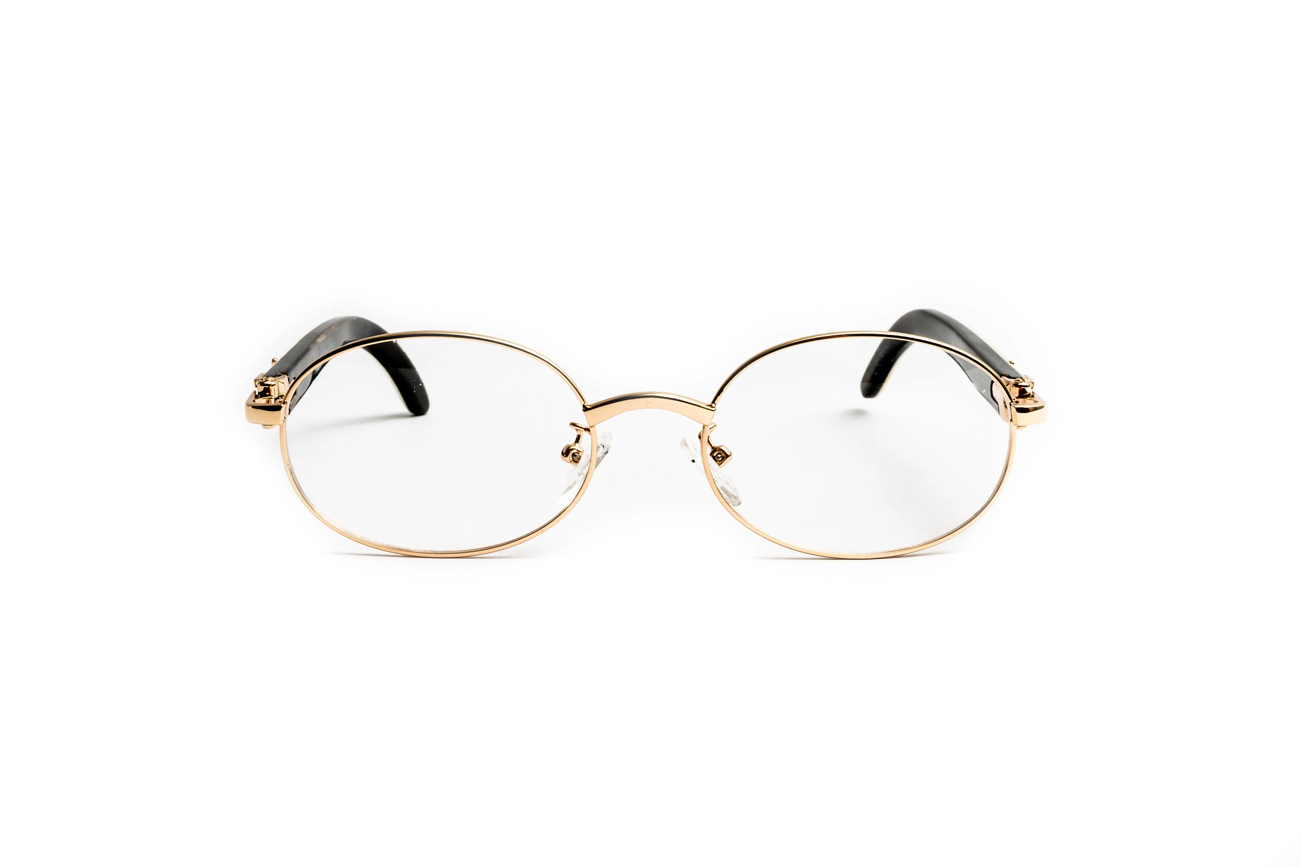 18KT Gold & White Buffalo Horn Oval Eyeglasses, Clear Lenses