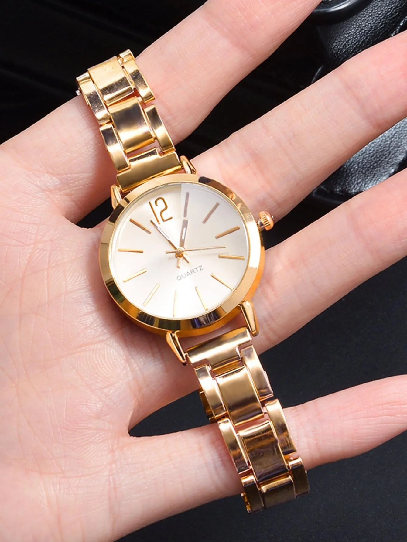 1pc Simple Round Pointer Quartz Watch With 1pc Bracelet