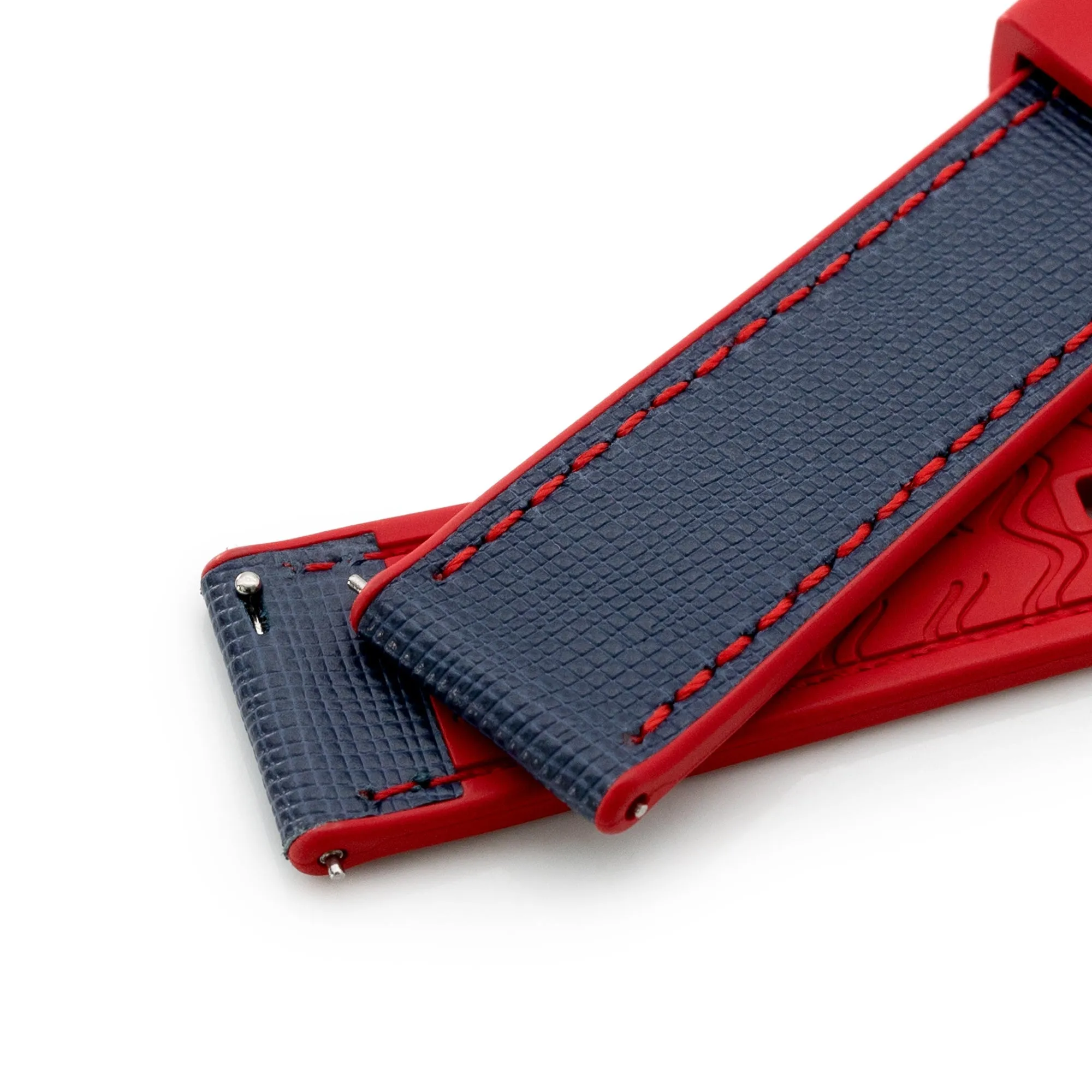 20mm Blue / Red Quick Release Leather-FKM Rubber Sports Watch Strap