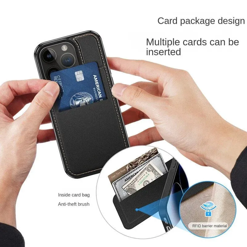 3 in 1 Magnetic Leather Wallet Phone Case With Dual Card Bracket Back Shell For iPhone