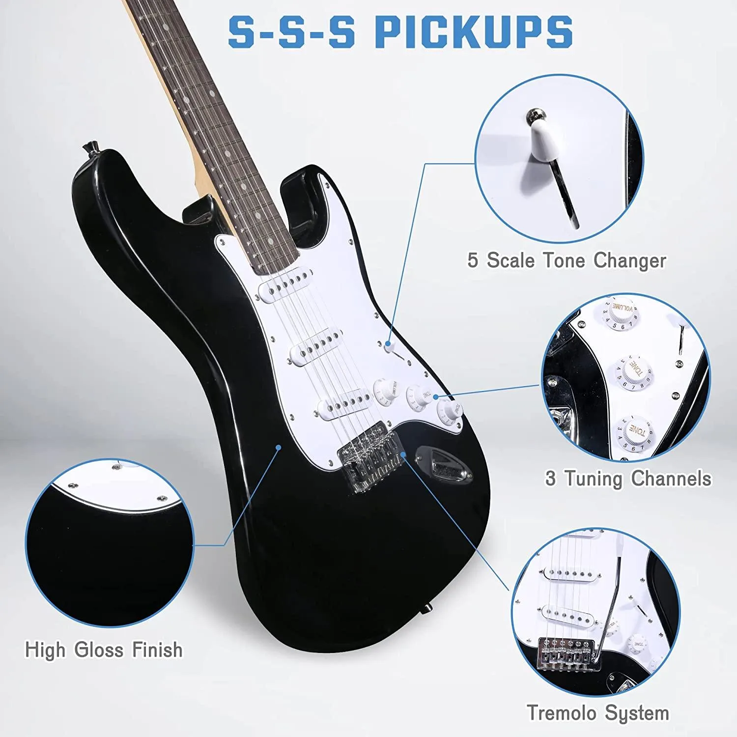 39.5" Full Size Electric Guitar Beginner Starter kit with 10w Amplifier, Black