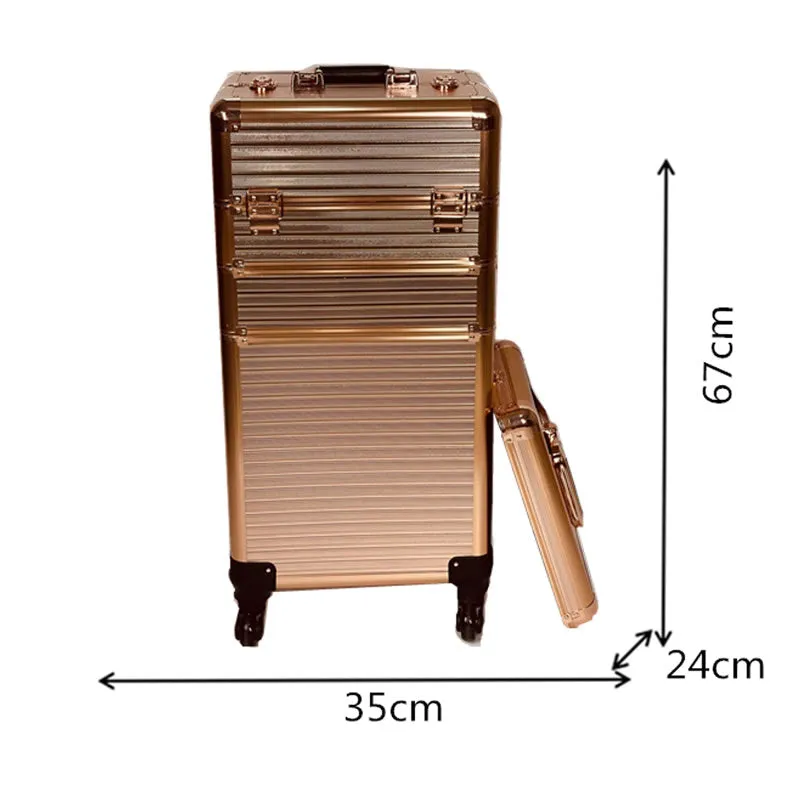 4-In-1 Professional Aluminum Rolling Makeup Case With Wheels- Y160-1 Rose Gold