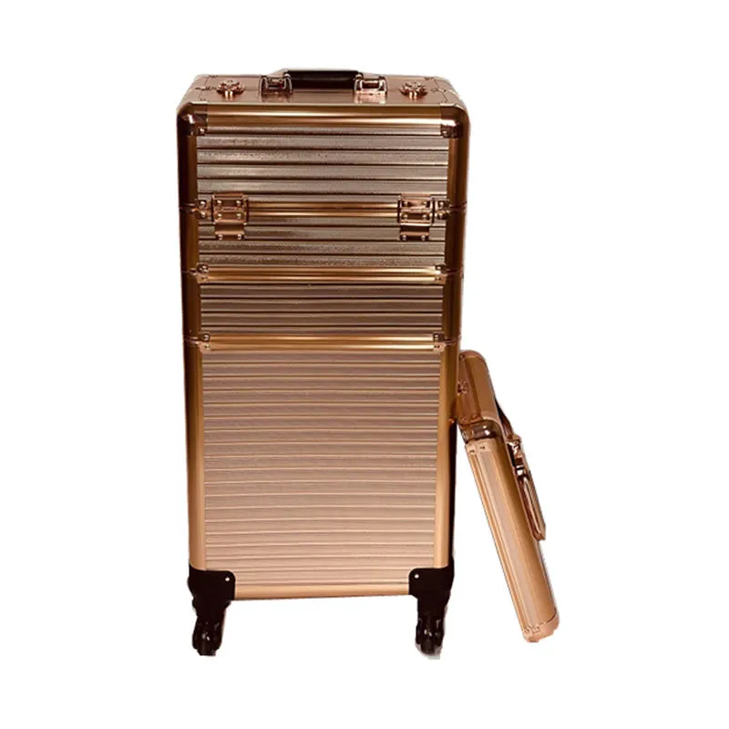 4-In-1 Professional Aluminum Rolling Makeup Case With Wheels- Y160-1 Rose Gold