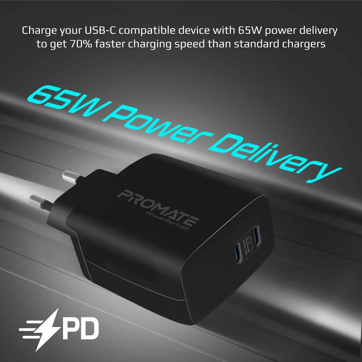 65W Super Speed GaNFast® Charging Adapter with Dual USB Ports