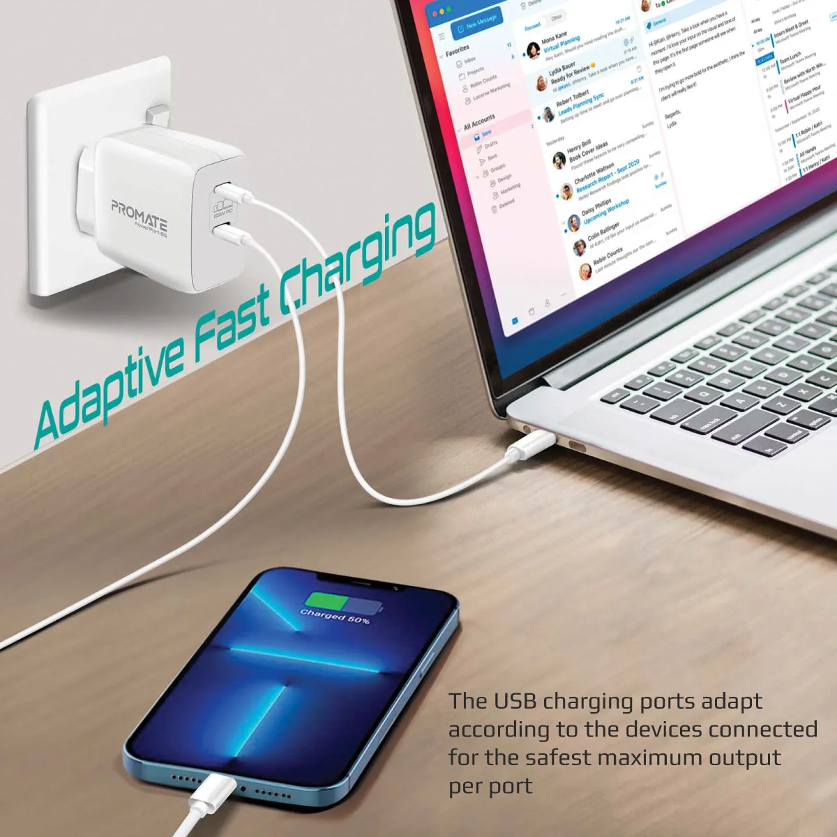 65W Super Speed GaNFast® Charging Adapter with Dual USB Ports