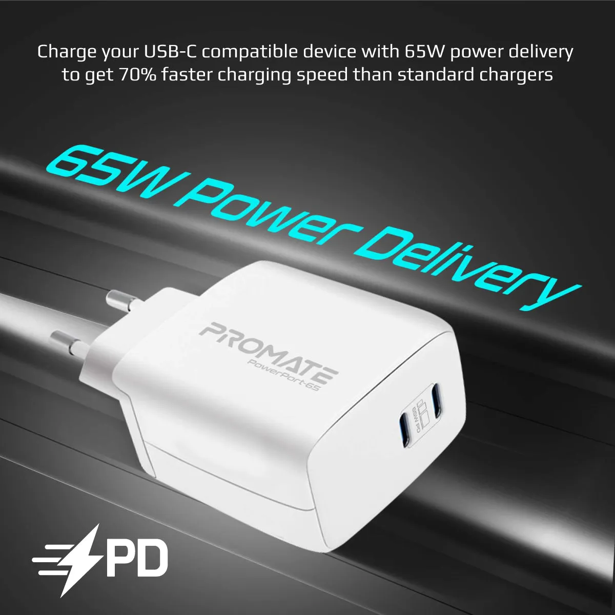 65W Super Speed GaNFast® Charging Adapter with Dual USB Ports