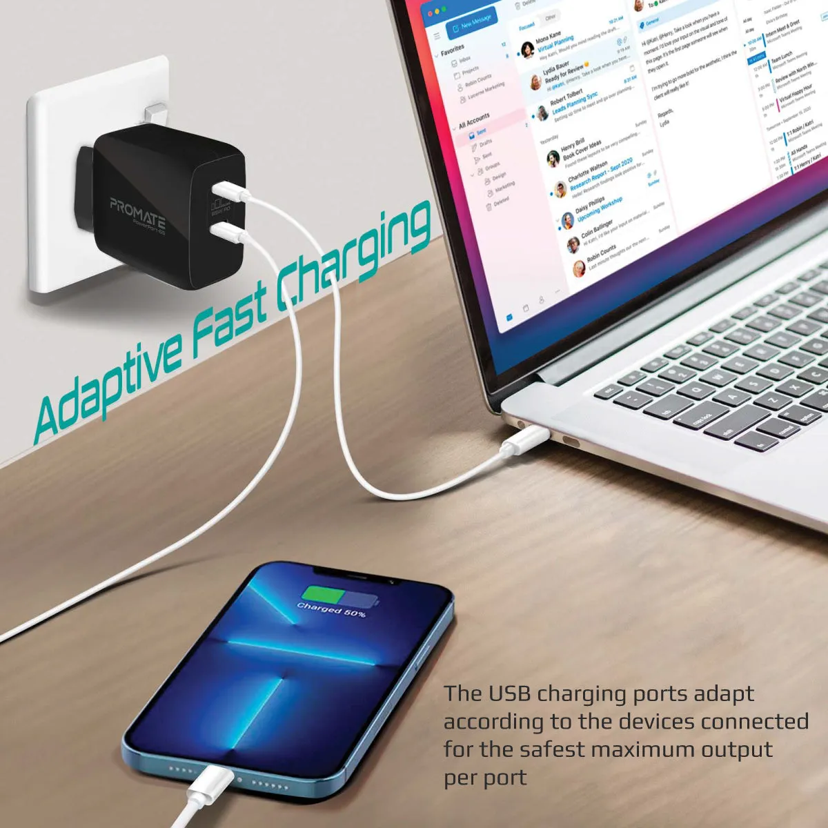 65W Super Speed GaNFast® Charging Adapter with Dual USB Ports