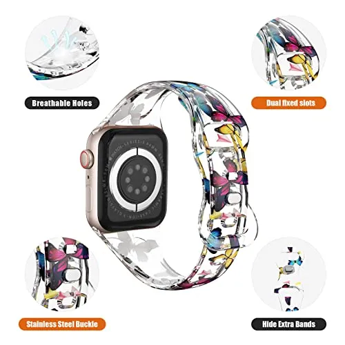 ABELTA Compatible with Apple Watch Band 38mm 40mm 41mm 42mm 44mm 45mm Cute Leopard Band for Women Girls Men, Clear Transparent Printed Sport Band for iWatch SE Series 8 7 6 5 4 3 2 1 (Graffiti Art)