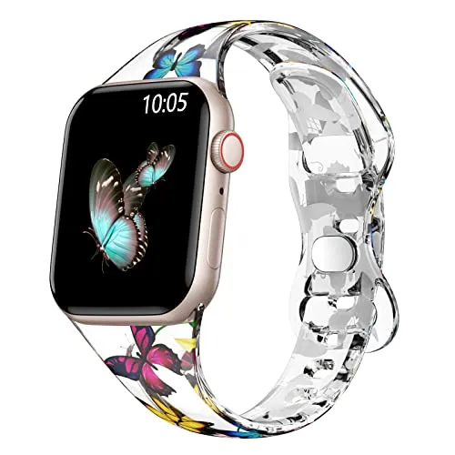 ABELTA Compatible with Apple Watch Band 38mm 40mm 41mm 42mm 44mm 45mm Cute Leopard Band for Women Girls Men, Clear Transparent Printed Sport Band for iWatch SE Series 8 7 6 5 4 3 2 1 (Graffiti Art)