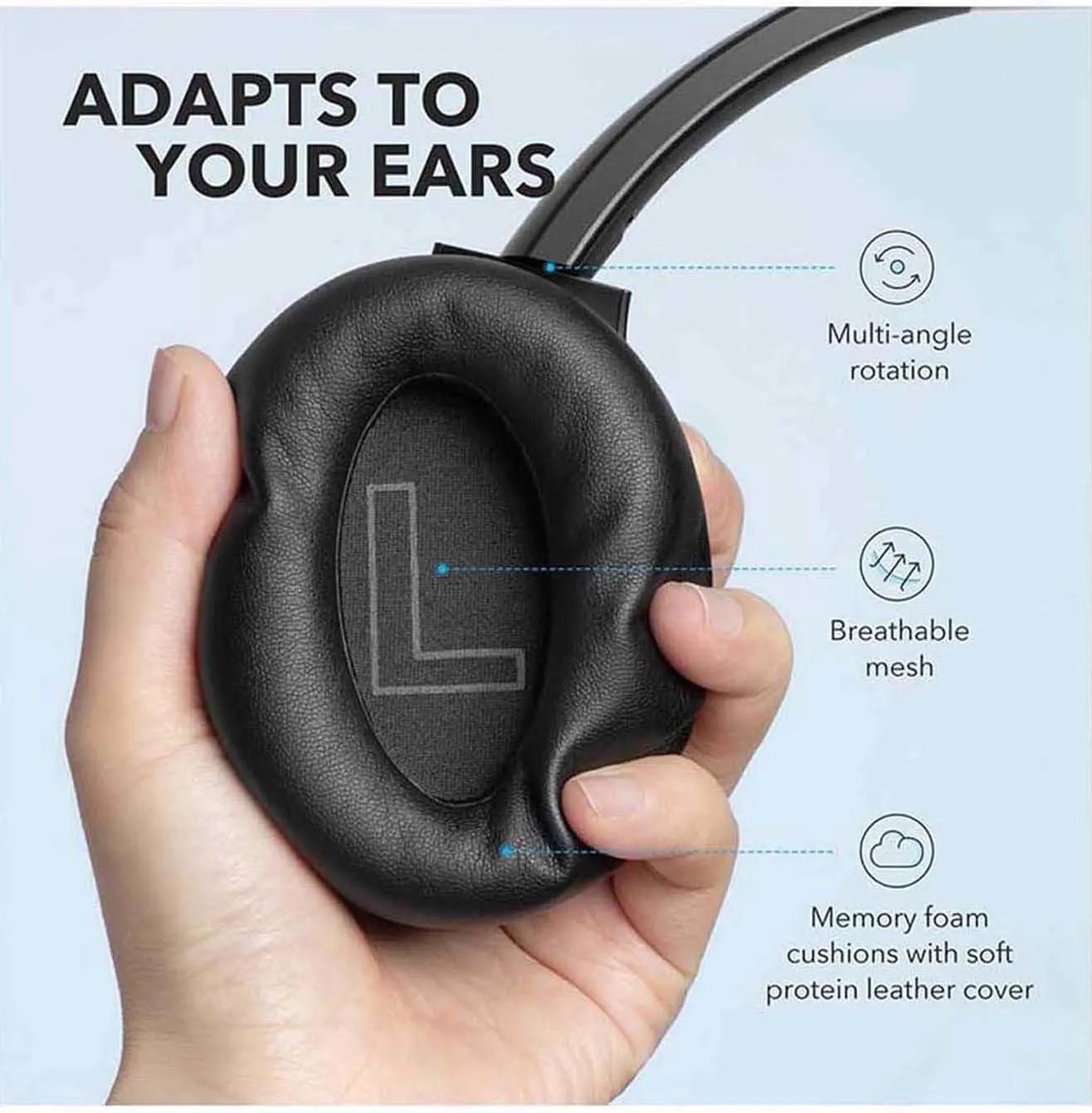 Active Noise Cancelling Headphones, Wireless Over Ear Bluetooth Headphone, 60H Playtime, Hi-Res Audio, Deep Bass, Memory Foam Ear Cups