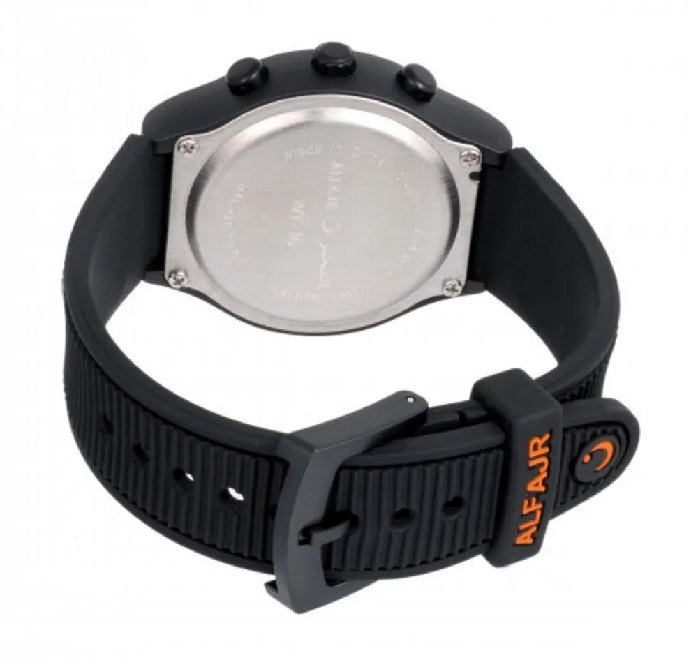 Alfajr WY-16 Black Water Proof Sports Azan Prayer Watch with Rubber Strap