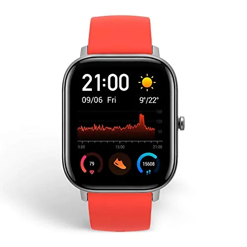 Amazfit GTS Fitness Smartwatch with Heart Rate Monitor, 14-Day Battery Life, Music Control, 1.65" Display, Sleep and Swim Tracking, GPS, Water Resistant, Smart Notifications, Vermillion Orange