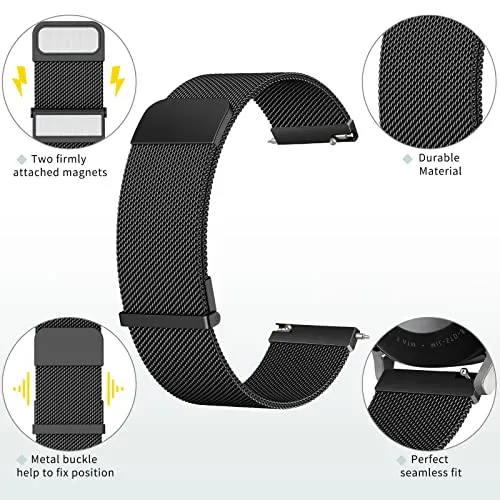 Amzpas bands Compatible with Garmin Vivoactive 4 Band, Garmin Venu 2 / Venu 3 Band for Women Men,Metal Stainless Steel Mesh Wristband Strap for Garmin Forerunner 745/265/255/255 Music SmartWatch (Black)