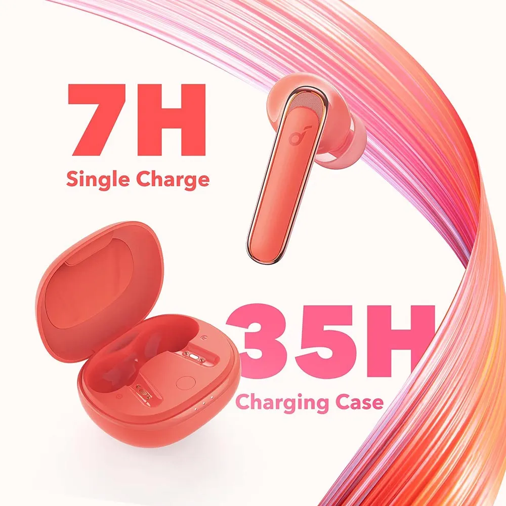 Anker Soundcore Life P3 Noise Cancelling Earbuds, Big Bass, 6 Mics, Clear Calls, Multi Mode Noise Cancelling, Wireless Charging, Soundcore App with Gaming Mode, Sleeping Mode, Find Your Earbuds - Coral Red