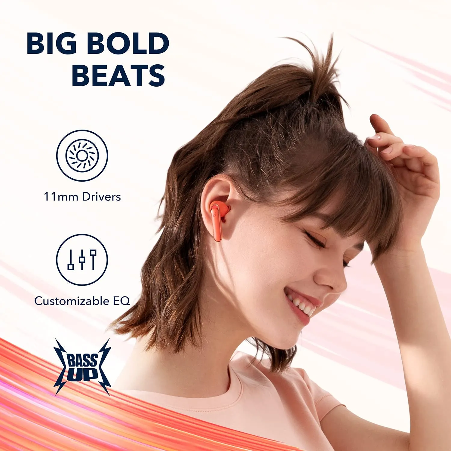 Anker Soundcore Life P3 Noise Cancelling Earbuds, Big Bass, 6 Mics, Clear Calls, Multi Mode Noise Cancelling, Wireless Charging, Soundcore App with Gaming Mode, Sleeping Mode, Find Your Earbuds - Coral Red