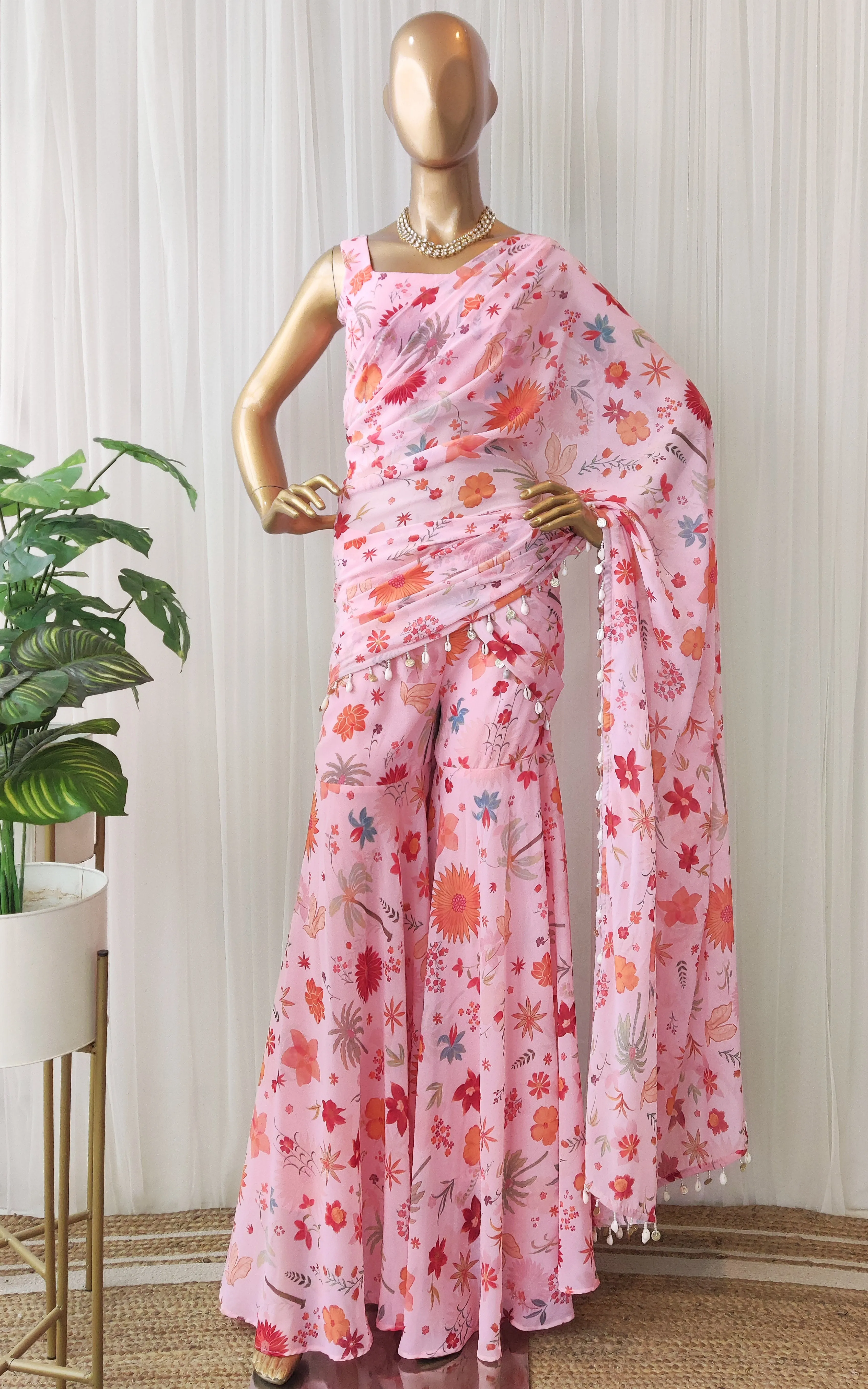 Ankita Arora Pink Tropical Print  Sharara Saree