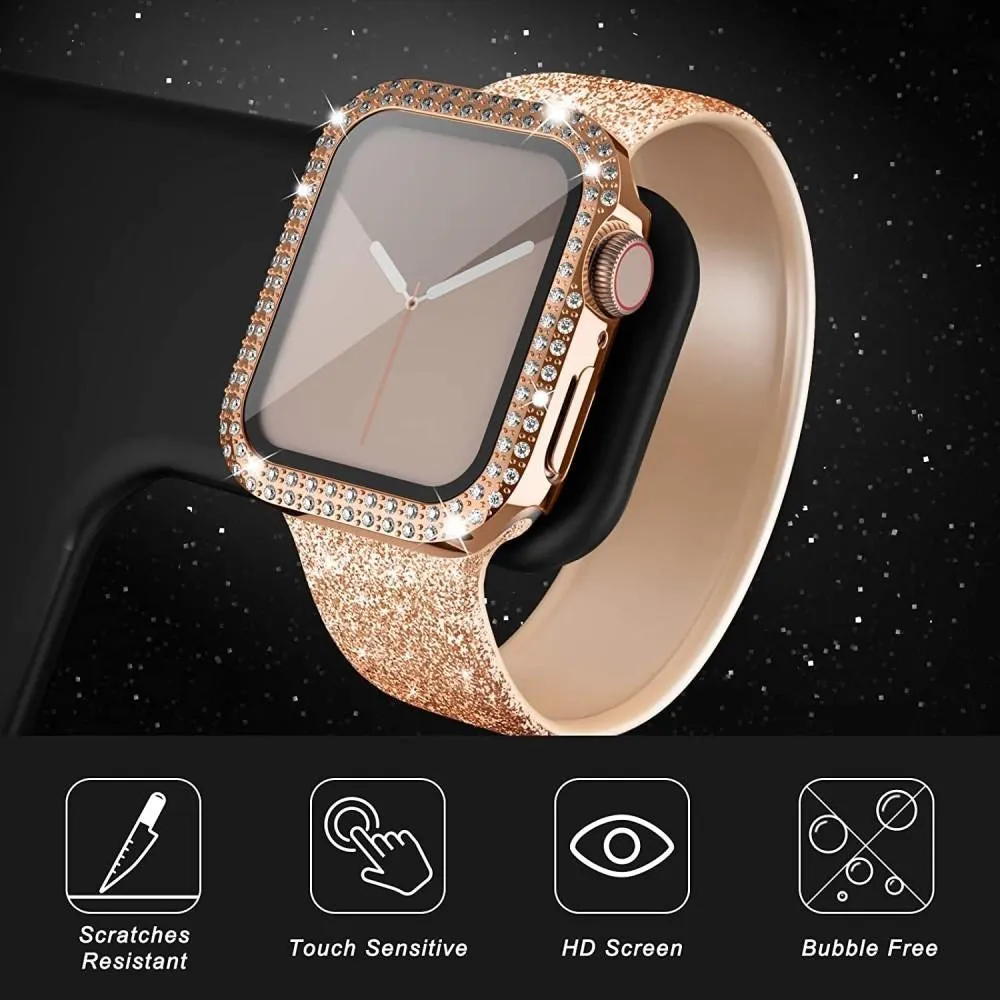 Apple Watch (38mm) Hårdt Plast Case m. Indbygget Skærmbeskyttelse - Rose Gold & Rhinsten