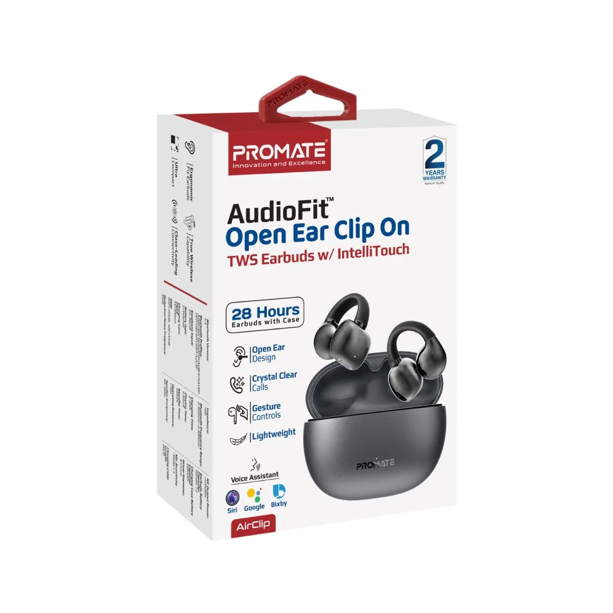 AudioFit™ Open Ear Clip On TWS Earbuds w/ IntelliTouch