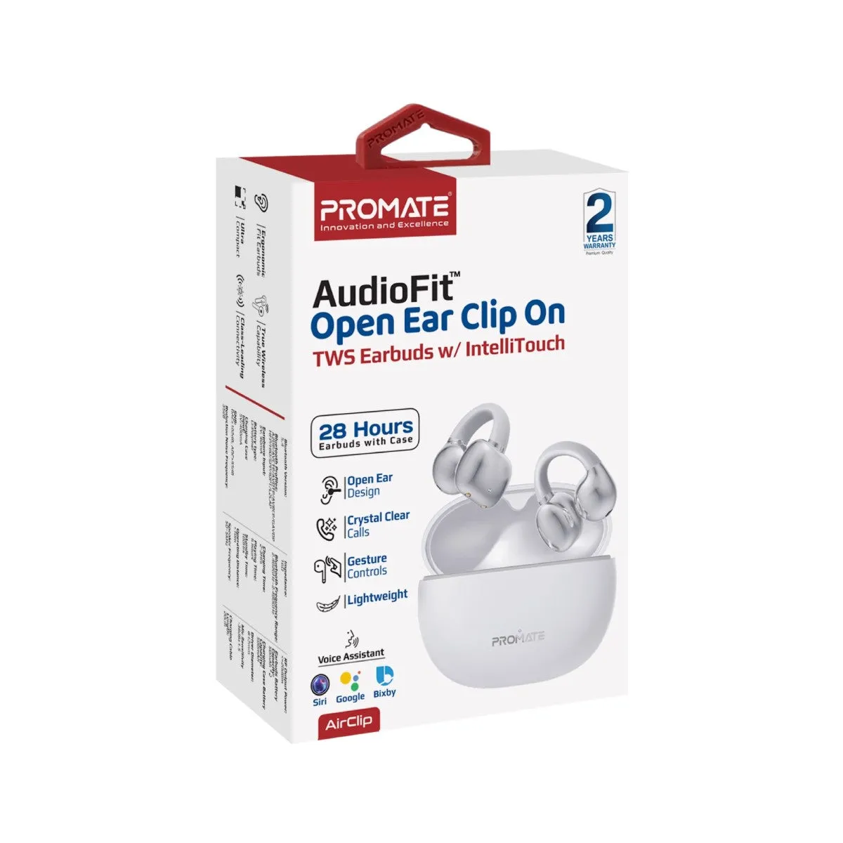 AudioFit™ Open Ear Clip On TWS Earbuds w/ IntelliTouch