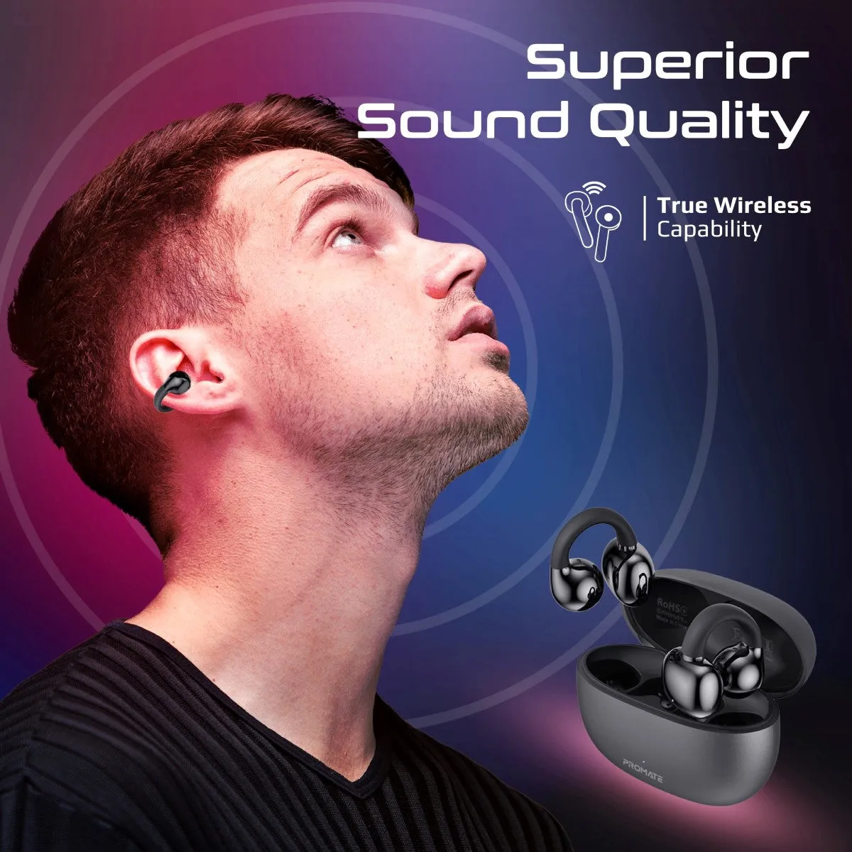 AudioFit™ Open Ear Clip On TWS Earbuds w/ IntelliTouch