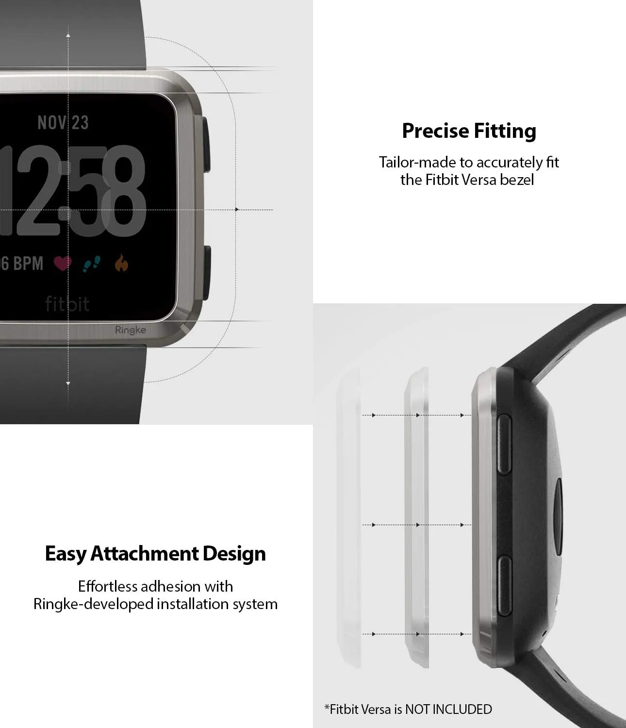 Bezel Styling Designed for Fitbit Versa - [Stainless Steel]