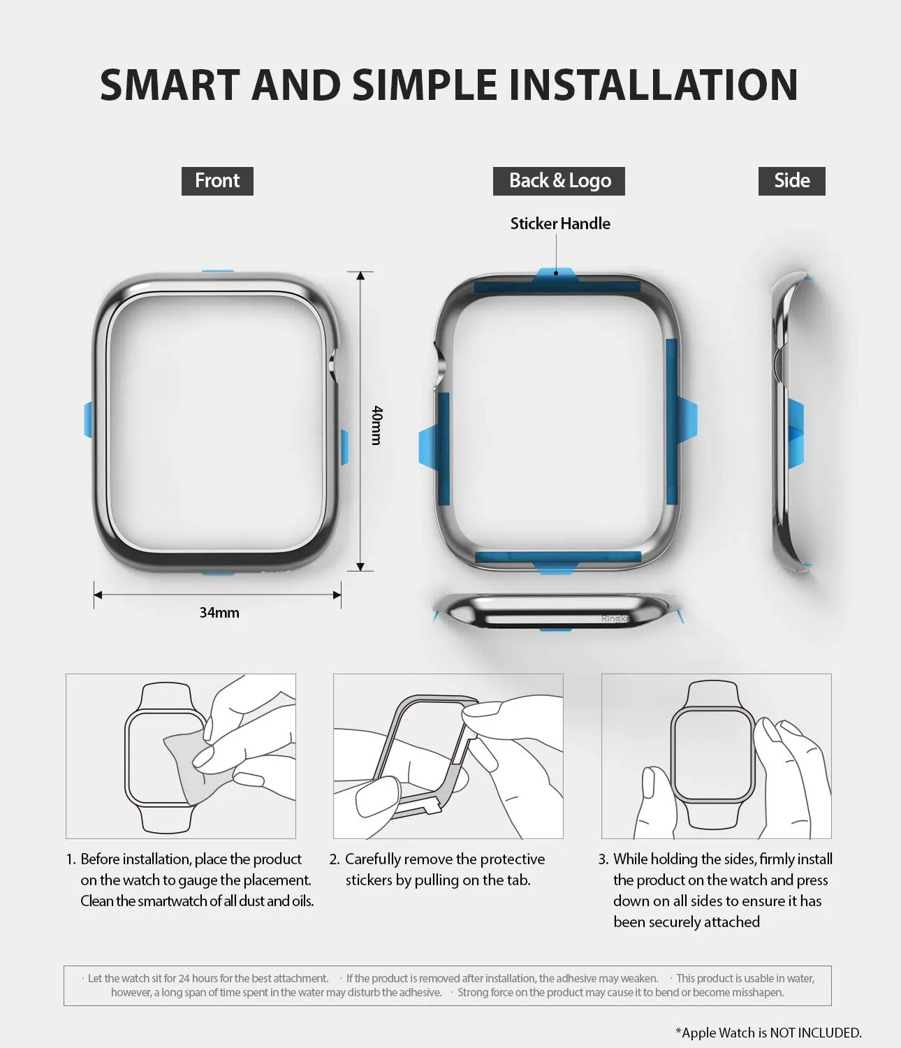 Bezel Styling for Apple Watch 40mm for Series 4 (2018) (AW4-40-01) -  [Stainless Steel] Glossy Silver