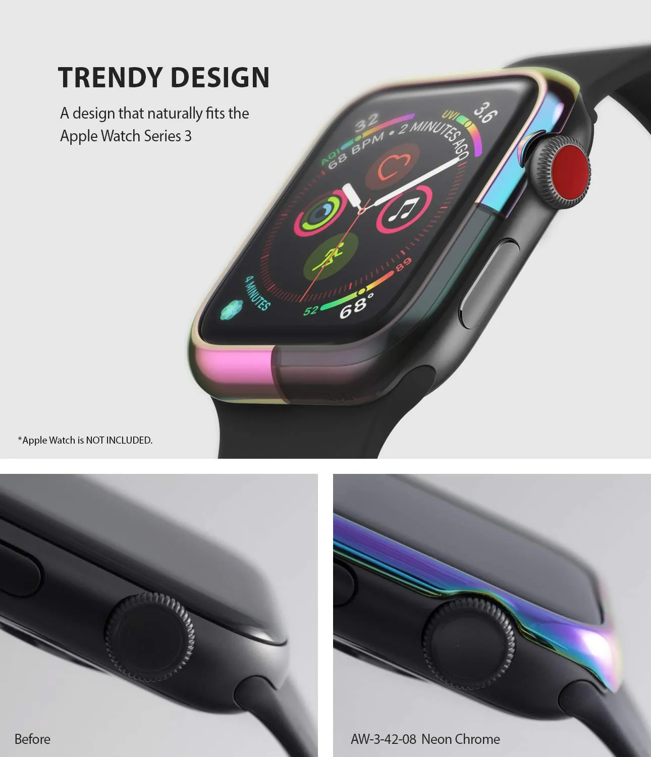 Bezel Styling for Apple Watch 42mm for Series 3 / Series 2 / Series 1 - Neon Chrome (AW3-42-08) [Stainless Steel]