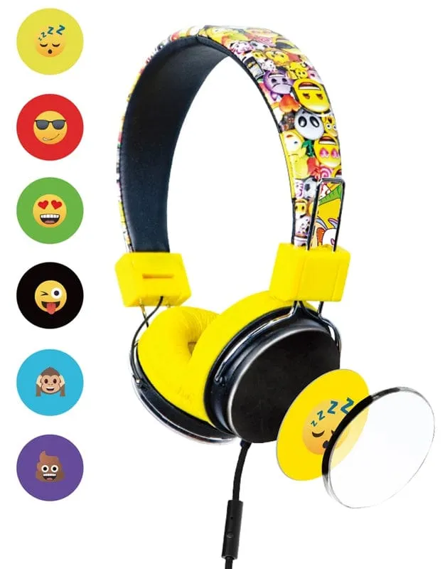 Bitmore MoMoji BM-0EMO Kids Foldable Wired Headphones with Built-in Mic and Changeable Emoji Mood Cards