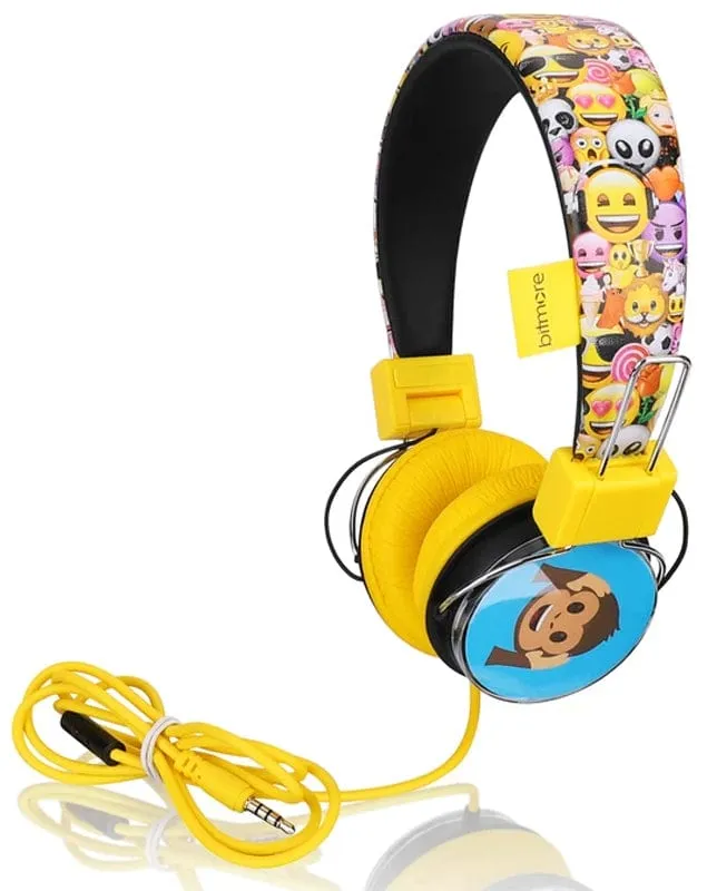 Bitmore MoMoji BM-0EMO Kids Foldable Wired Headphones with Built-in Mic and Changeable Emoji Mood Cards