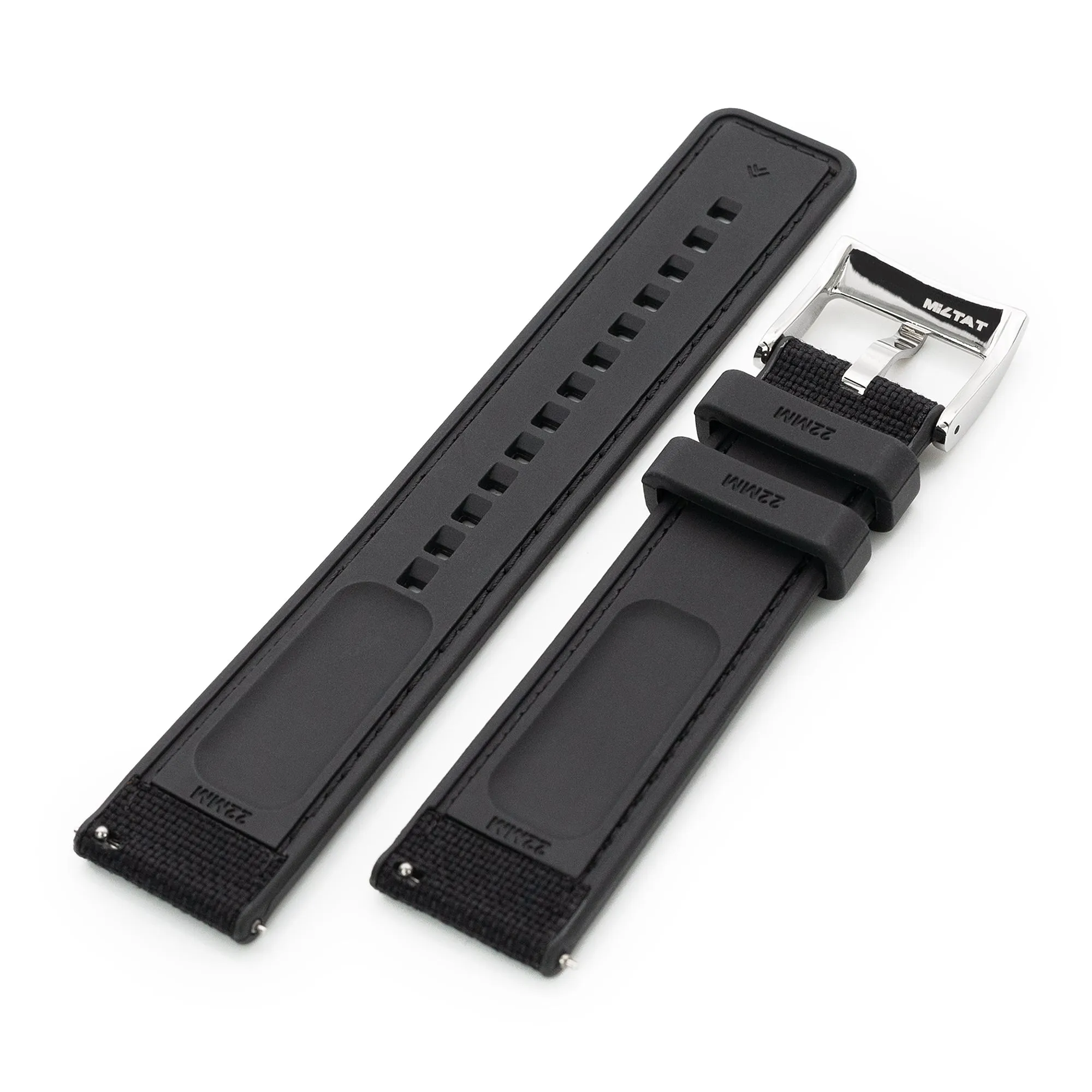 Black Quick Release Hybrid Sailcloth FKM Rubber Sports Watch Strap, 20mm or 22mm