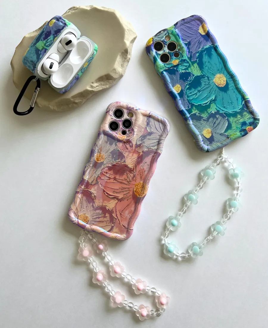 Blue Floral Wavy AirPods Case