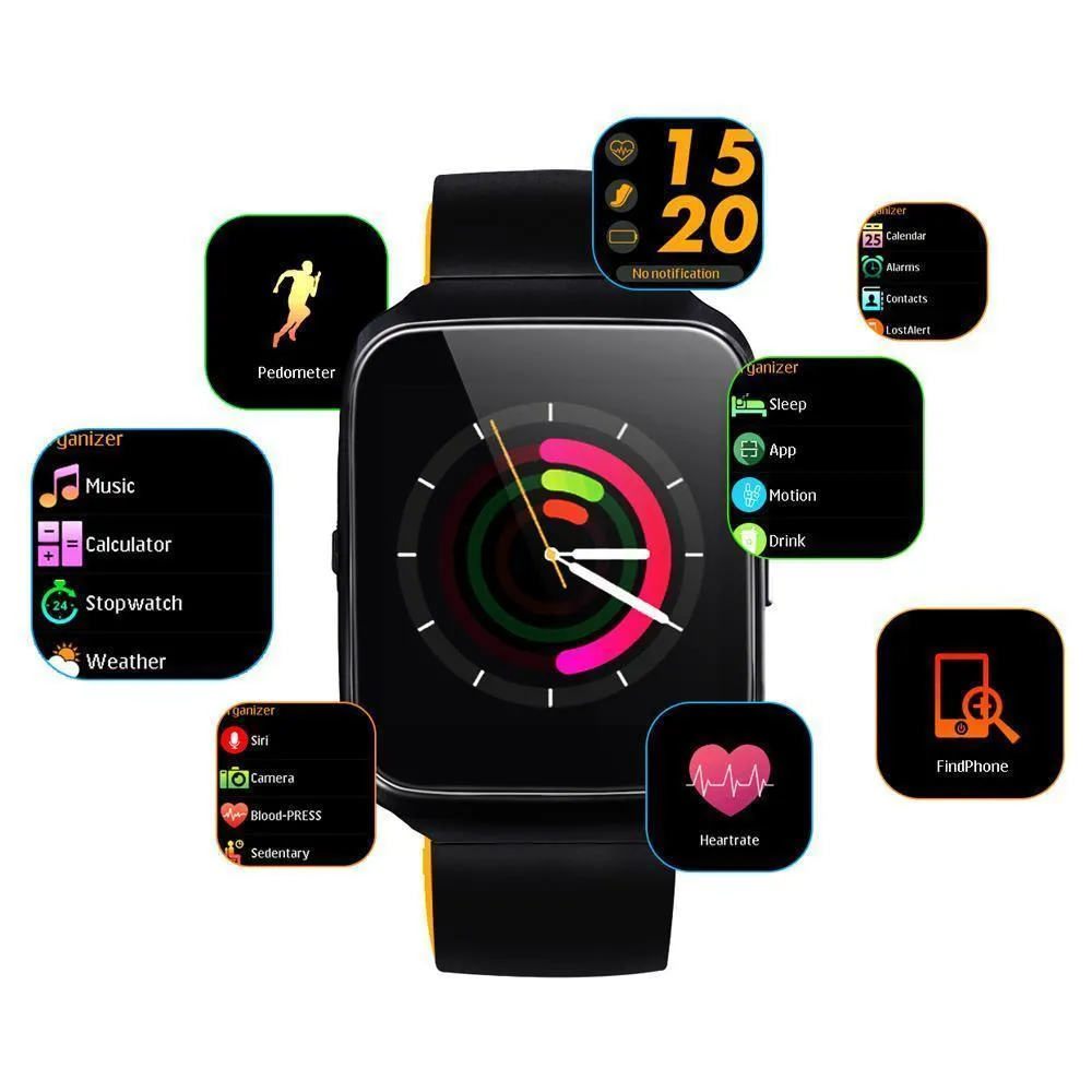 Bluetooth Sports Smartwatch Heart Rate Blood Pressure Monitor Smart Band for Android IOS