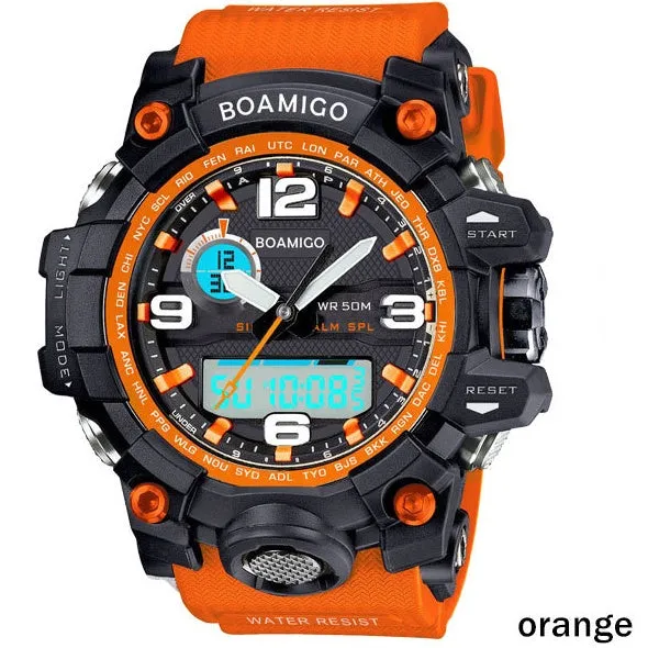 BOAMIGO brand men sports watches dual display analog digital LED Electronic quartz watches 50M waterproof swimming watch F5100