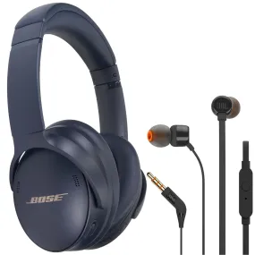 Bose QuietComfort 45 Noise-Canceling Wireless Over-Ear Headphones (Limited Edition, Midnight Blue) and JBL T110 in Ear Headphones Black