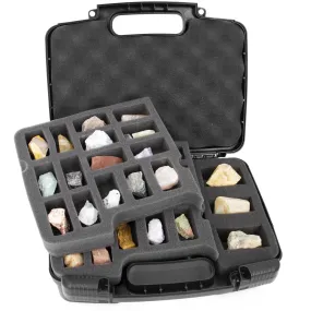 CASEMATIX Rock Collection Travel Case - 30 Slot Rock Collection Box with Two Pre-Cut Foam Trays - Protective Crystal Storage Travel Case Only