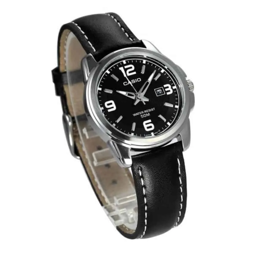 Casio LTP-1314L-8AVDF Black Leather Strap Watch for Women