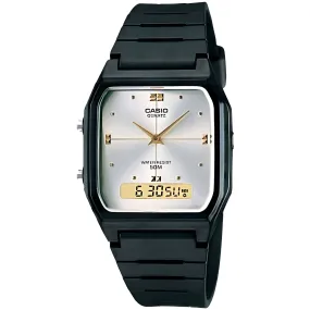 Casio Men's Watch - Analog-Digital Silver Tone Dial Black Resin Strap | AW48H-7A