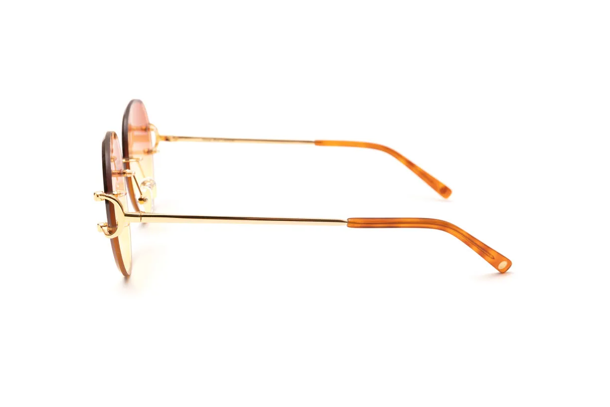 CLASSIC C 18KT Gold Rimless Sunglasses, Double Gradient Brown/Yellow Lenses