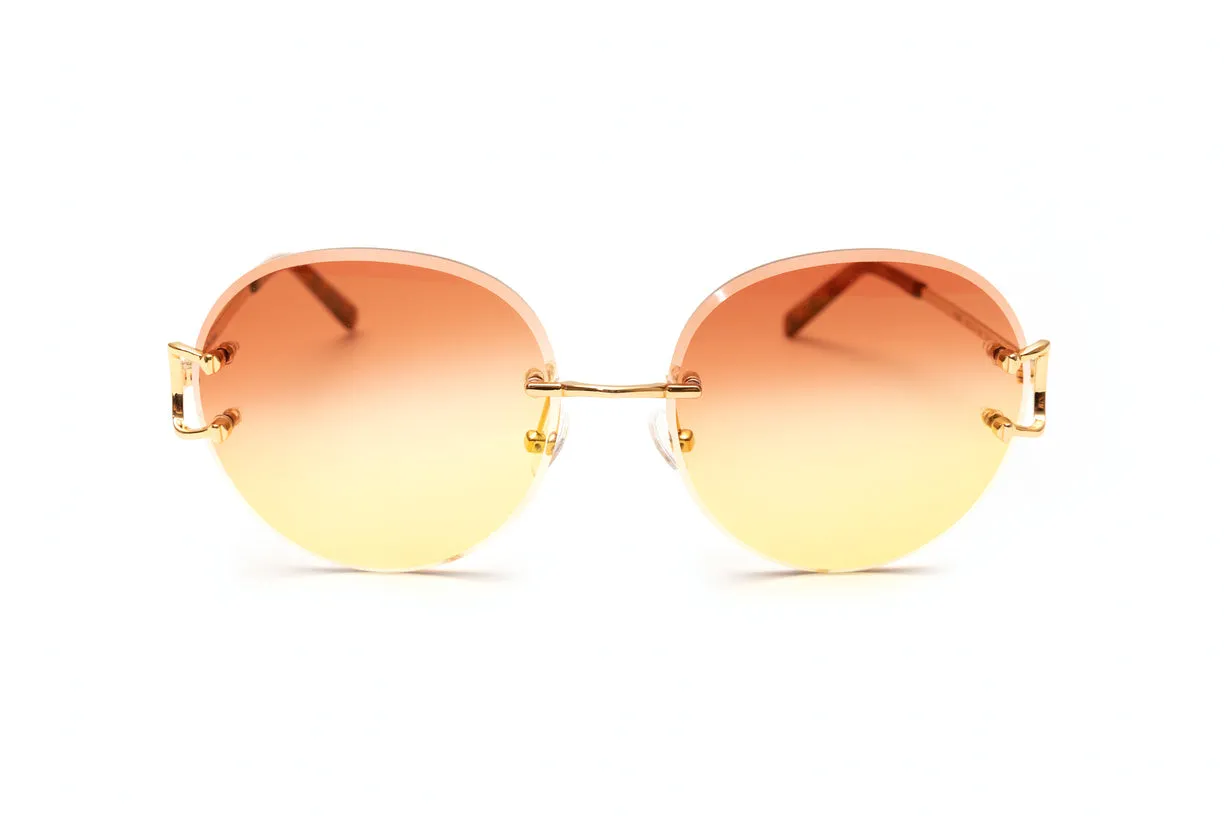 CLASSIC C 18KT Gold Rimless Sunglasses, Double Gradient Brown/Yellow Lenses