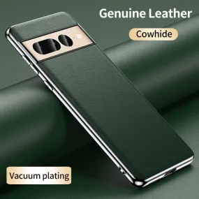 Cowhide Leather Plating Phone Case for Google Pixel 8 7