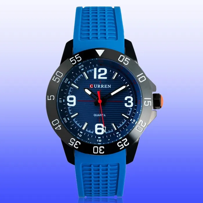 CURREN Men Sports Watches Men's Round Dial Large Digital Scale Analog Blue Strap Wristwatches Reloj New Relogio Masculino