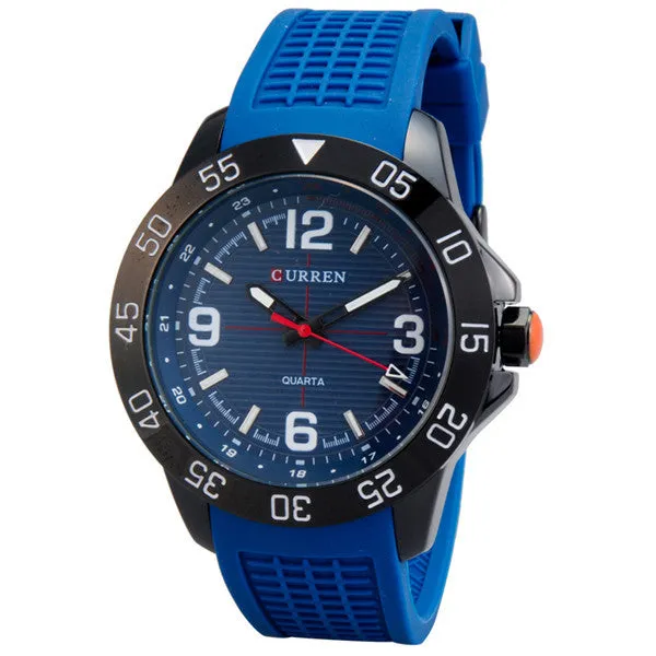 CURREN Men Sports Watches Men's Round Dial Large Digital Scale Analog Blue Strap Wristwatches Reloj New Relogio Masculino