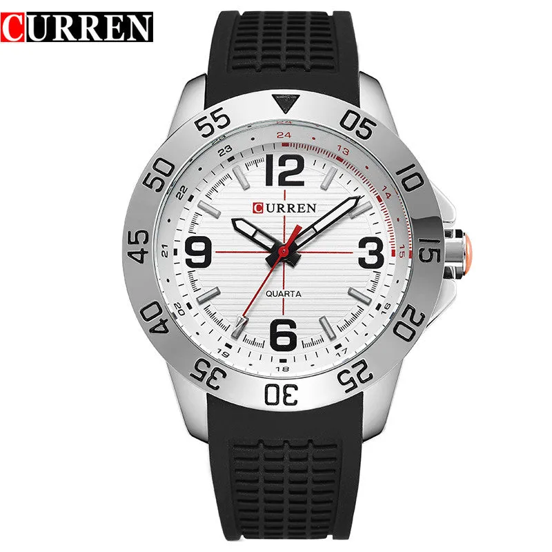 CURREN Men Sports Watches Men's Round Dial Large Digital Scale Analog Blue Strap Wristwatches Reloj New Relogio Masculino