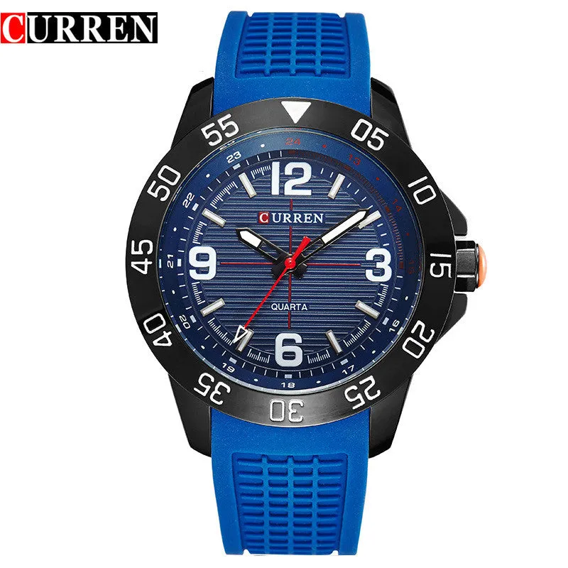 CURREN Men Sports Watches Men's Round Dial Large Digital Scale Analog Blue Strap Wristwatches Reloj New Relogio Masculino