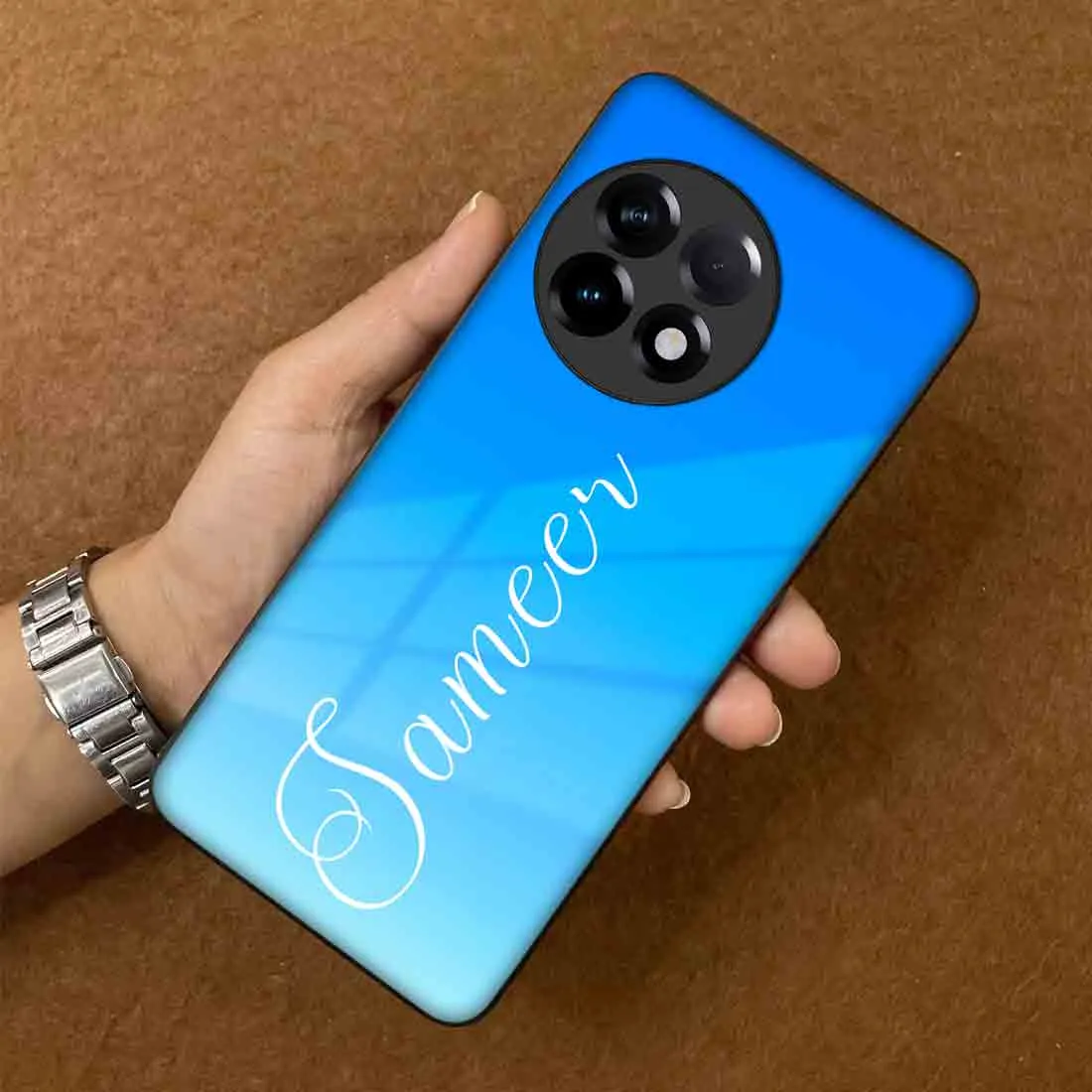 Custom One Plus 11R Back Case Sky Blue Back Cover With Name - Blue Sea