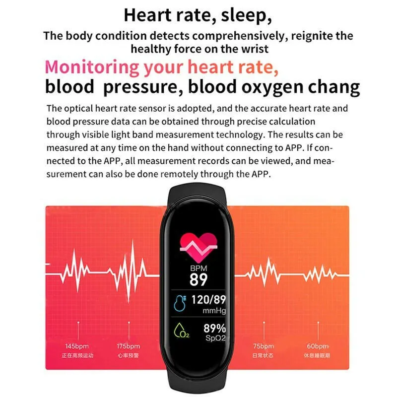 Cycling Fitness Bracelet Tracker Wrist Band M6 M5 Smart Watches Men Women Heart Rate Monitor MI Miband 6 M6 Smart Watch MI Band